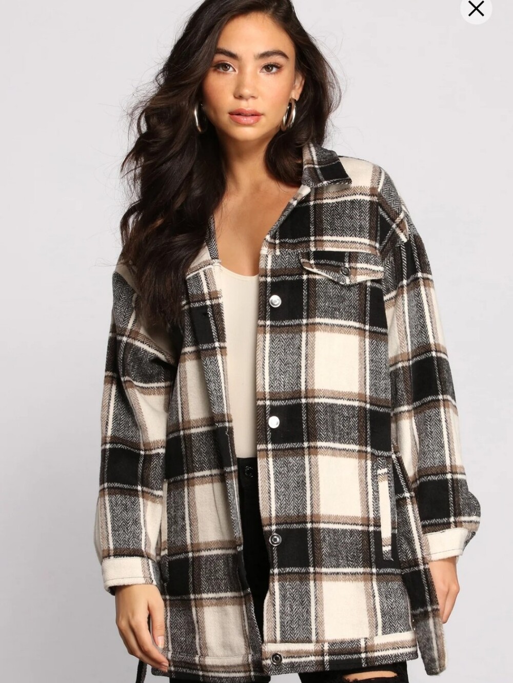 Windsor Belted Shacket in Black & Cream